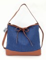 Torebka Jeansowa Damska Worek Pojemna Modna Do Pracy Z Kosmetyczką Na Ramię Z Paskiem Wegańska Z Jeansu Kolor Niebieski/Brązowy SBagNatural.pl