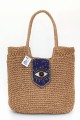 Torebka Koszyk Duża Pleciona Na Plażę Boho Letnia Pojemna A4 Lekka Na Ramię Zdobiona Koralikami Wegańska Ekologiczna Zapinana Na Zamek Na Lato Plażowa Słomiana Z Rafii Kolor Naturalny Beżowy Granatowy SBagNatural.pl