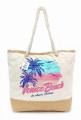 Torebka plażowa z płótna canvas i juty naturalnej, z printem palmy i napis Venice Beach, pojemna, ekologiczna, wegańska, na ramię, na plażę, letnia, wakacyjna, ekostyl, ekomoda, SBagNatural.pl