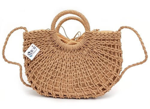 Torebka Koszyk Pleciona Boho Z Rafii Słomiana Do Ręki Na Ramię Średnia Pojemna Na Lato Wegańska Letnia Plażowa Ażurowa Kolor Naturalny Beż SBagNatural.pl