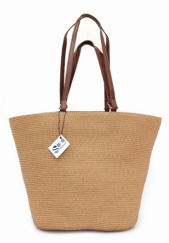 Torebka Koszyk Pleciona Słomiana Z Rafii Boho Podwójne Uchwyty Wygodna Pojemna A4 Na Lato Wegańska Letnia Plażowa Kolor Beżowy SBagNatural.pl