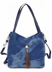 Jeansowa Torebka Damska A4 Worek Shopper Pojemna Praktyczna