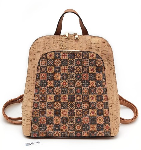 Plecak-damski-korkowy-a4-z korka-wegański-ekologiczny-pojemny-praktyczny-less waste-cork-ecofashion-ekomoda-wzór-azulejo1-beżowy-SBagNatural.pl