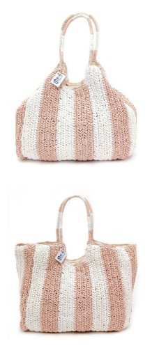 Torebka Koszyk Pleciona Soft XXL Z Rafii Boho Pojemna W Pasy Marynarski Styl Plażowa Letnia Wegańska Na Lato Na Plażę Kolor Pudrowy Róż Dusty Pink SBagNatural.pl