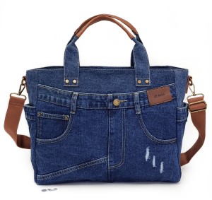 Torebka Jeansowa Shopper A4 Duża Pojemna Na Ramię Do Ręki Vintage Denim Wegańska