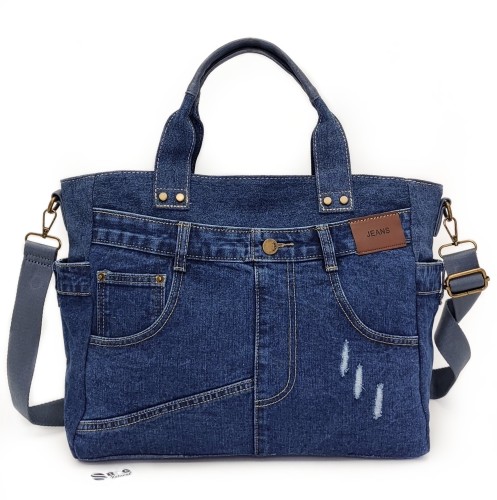 Torebka-Jeansowa-shopper-format-A4-Duża-Pojemna-Na-Ramię-Do-Ręki- Vintage-Denim-Wegańska-Praktyczna-Z-Jeansu-Color-Dark-Blue-Blue-SBagNatural.pl