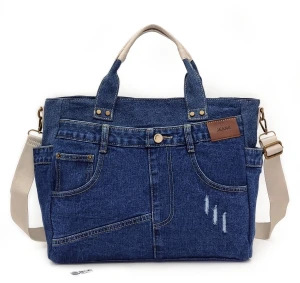Torebka Jeansowa Shopper A4 Duża Pojemna Na Ramię Do Ręki Vintage Denim Wegańska