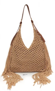 DUŻA TOREBKA PLECIONA MAKRAMA BOHO FRĘDZLE SZNUREK A4 WEGAŃSKA SZYDEŁKO