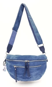 Stylowa Torebka Typu Nerka Jeansowa Crossbody z Szerokim Paskiem