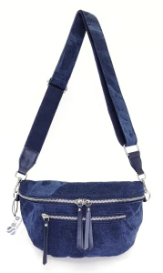 Stylowa Torebka Typu Nerka Jeansowa Crossbody z Szerokim Paskiem