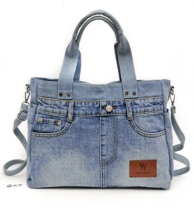 Torebka Jeansowa Shopper A4 Duża Pojemna Na Ramię Do Ręki Vintage Denim Wegańska
